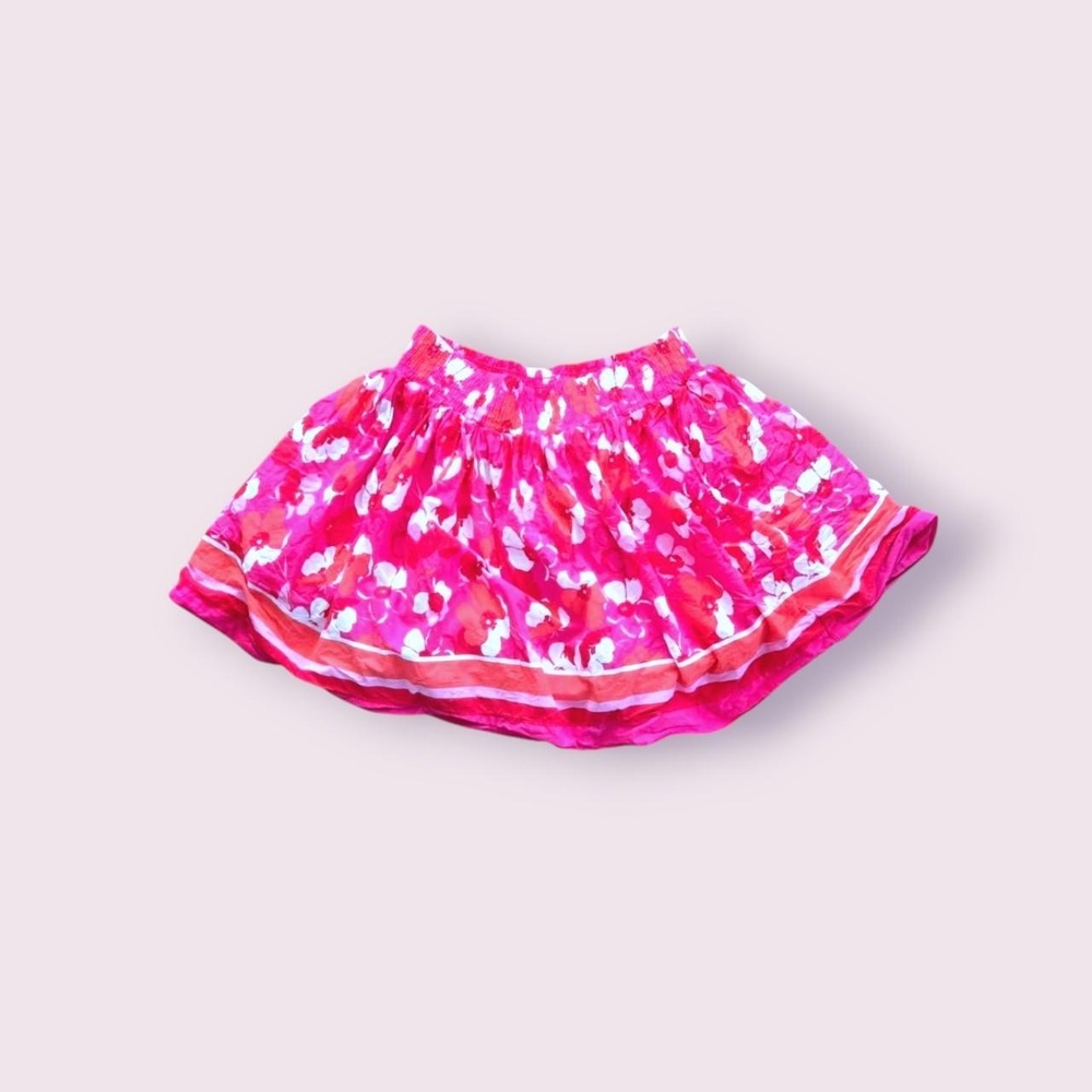 y2k gyaru style mini skirt, tropical print micro mini skirt, orange and pink hib